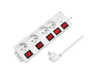 LogiLink LPS252 - Ciabatta elettrica a 4 prese (CEE 7/3), con 5 interruttori on/off, con protezione da sovratensione, con interruttore di sicurezza integrato (protezione da contatto), colore: Bianco