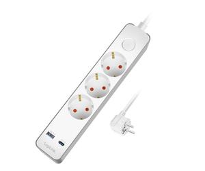 LogiLink LPS287U - Ciabatta elettrica a 3 prese + interruttore on/off, 3 x CEE 7/3, 1 x USB-A (18 W), 1 x USB-C (20 W), lunghezza cavo: 1,4 m