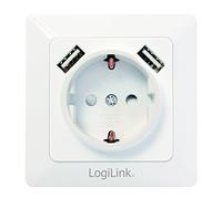 LogiLink PA0162 - Presa con 2 prese USB per la ricarica di smartphone, telefoni cellulari, eBook, tablet, ecc., presa da incasso (DE 80 x 80 mm) con protezione per bambini
