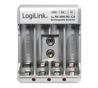 LogiLink PA0168 - Caricatore per batterie AA/AAA/9V Ni-MH/Ni-Cd, colore: Argento