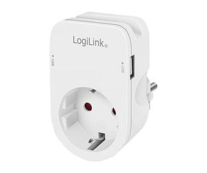LogiLink PA0247 - Adattatore per presa (CEE 7/3) con 2 USB (2 USB-A) e supporto per smartphone