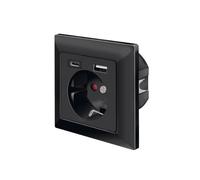LogiLink PA0262B - Presa da incasso con 1 presa di contatto di protezione (CEE 7/3), USB-A e USB-C, colore: Nero