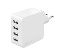 LogiLink PA0336W - Adattatore di ricarica e presa USB, 4 x USB-A, 24 W, con 5 protezioni per dispositivi
