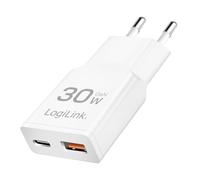 LogiLink PA0348 - Caricatore Dual USB GaN (nitruro di gallio), 1x USB-C (PD), 1x USB-A (QC), 30 W