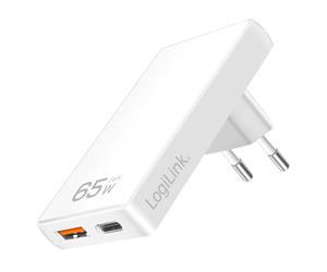 LogiLink PA0368 - Adattatore USB a 2 prese con USB QuickCharge 18 W e USB-C PowerDelivery 65 W, extra sottile (solo 1,4 cm di sotto)