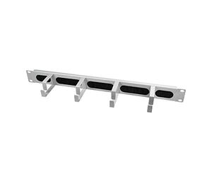 LogiLink Professional OR106G - Pannello passacavi da 19" con 4 staffe in acciaio e spazzolatura, grigio chiaro