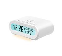 Logilink SC0121W - Sveglia radio, visualizzazione di temperatura e umidità, timer per addormentarsi, con porta USB per la ricarica di telefoni cellulari, tablet, eReader