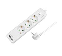 LOGILINK LPS248U - Presa multipla, 3 prese, 1,5 m, 2 USB, con interruttore, bianco