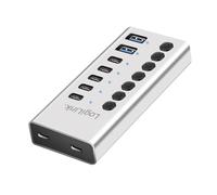 LogiLink UA0447 - Hub USB 3.2 Gen1 con 7 porte e cavo/adattatore, USB tipo A e USB tipo C, interruttore on/off, in alluminio