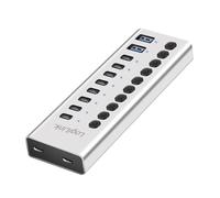 LogiLink UA0448 - Hub USB 3.2 Gen1 con 10 porte e cavo/adattatore, USB tipo A e USB tipo C, interruttore on/off, in alluminio