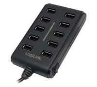LOGILINK UA0125 - HUB USB 2.0 a 10 porte, incl. alimentatore 3,5 A, nero