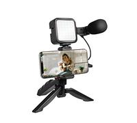 LogiLink Vlogger - Kit con luce LED (36 LED), microfono e treppiede, per smartphone da 4,7 a 7", colore: Nero