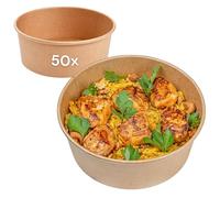 LogiPack GeRo 50 ciotole per insalata/coperchio, 750 ml, Ø 150 mm x 59 mm di altezza, ideali per il trasporto di insalate e ciotole, in cartone marrone rotondo (ciotola)