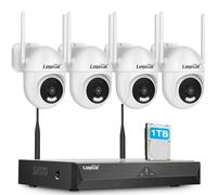 Logisaf 5MP PTZ Kit Telecamere WiFi Esterne, 10CH Videosorveglianza | 4X5MP Telecamera e 1TB HDD NVR, Registrazione 24/7, Tracciamento Automatico, Visione Notturna a Colori, Audio Bidirezionale