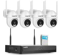 Logisaf 5MP PTZ Kit Telecamere WiFi Esterne, 10CH Videosorveglianza con 4X5MP WiFi Telecamera e 1TB HDD NVR, Registrazione 24/7, Tracciamento Automatico, Visione Notturna a Colori, Audio Bidirezionale