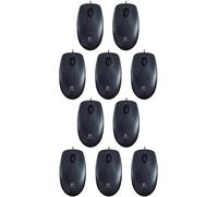 Logitech B100 - Mouse con cavo, porta USB, sensore ottico 800 DPI, 3 pulsanti, per mancini e destrorsi, PC/Mac, colore nero, confezione da 10