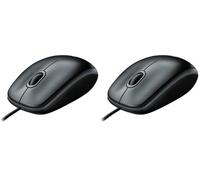 Logitech B100 Mouse USB Cablato, 3 Pulsanti, Rilevamento Ottico, Ambidestro, PC/Mac / Laptop/Chromebook - Nero (Confezione da 2)