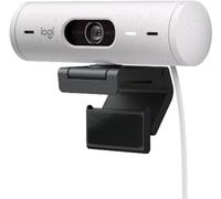 Logitech Brio 500 - Webcam Full HD con correzione automatica della luce, modalità mostra, copertura privacy webcam, zoom, cavo USB-C, bianco