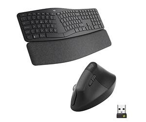 Logitech ERGO K860 Tastiera wireless split con supporto polsi e mouse ergonomico verticale Lift Left, per mancini, Bluetooth, USB, silenzioso, Windows/macOS/iPadOS, Laptop, PC, QWERTY IT - Grigio
