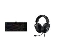 Logitech G PRO TKL Tastiera Gaming Meccanica, GX Blue Clicky Switch, LIGHTSYNC RGB & PRO X Cuffia Gaming Cablata con cavo e Microfono Blue VO!CE, DTS Headphone:X 7.1