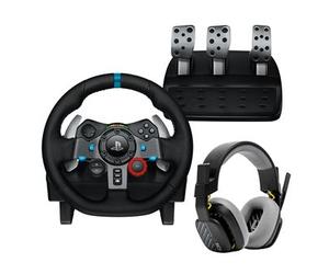 Logitech G29 Driving Force Racing Wheel e Foot Controller Pack per PS5 PS4 PC Mac Nero + Astro A10 V2 Gen 1 Blan Gaming Headset - Nouvo