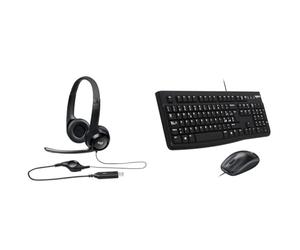 Logitech H390 Cuffie Cablate, Cuffia Stereo con Microfono Regolabile con Cancellazione del Rumore & MK120 Combo Tastiera e Mouse con Filo per Windows, Mouse Ottico Cablato