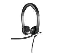 Logitech H650e Cuffie Cablate, Stereo Con Microfono a Cancellazione di Rumore, USB, Controlli in Linea, Indicatore LED, Compatibili con PC/Mac/Laptop, Nero