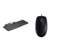 Logitech K120 Tastiera Cablata, Layout UK Qwerty, Nero & B110 Mouse USB cablato, pulsanti silenziosi, design confortevole per l'uso a grandezza naturale, PC/Mac/Laptop ambidestro - Grigio