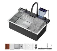 Logmey Lavello da cucina a cascata intelligente da 30 pollici con display digitale e purificatore d'acqua 30x19 goccia in lavello da cucina con rubinetto Combo 16 Gauge in acciaio inossidabile Lavelli