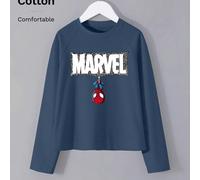 Logo creativo della lettera Marvel - versione Q del cartone animato Spider-Man, film e televisione, stampa con motivo a tema fumetto, maglietta bianca a maniche lunghe in cotone per ragazzi/ragazze, m