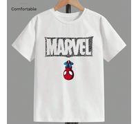 Logo creativo della Marvel e versione cartoon Q del modello di Spider-Man stampato, maglietta estiva per ragazzi/ragazze in cotone a coste, stile college, drappeggio sportivo, morbido e traspirante, a