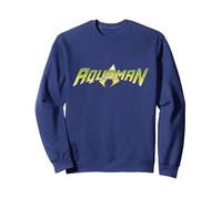Logo DC Aquaman Effetto Invecchiato Felpa, Unisex per Adulti, Navy, XL