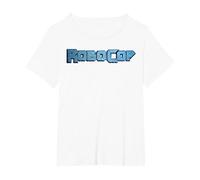 Logo del Film con Lettere maiuscole turchesi Robocop Maglietta, Donna Plus-Size, Bianco, 5X
