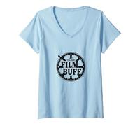 Logo della Bobina del Film Film Buff Cinephile Maglietta con Collo a V, Donna, Celeste, XXL