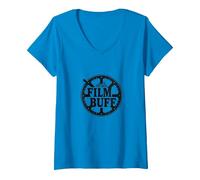 Logo della Bobina del Film Film Buff Cinephile Maglietta con Collo a V, Donna, Zaffiro, XL