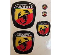 Logo Grande Punto Anteriore, Posteriore + Volante + 2 Stemmi per Portachiavi. per Cofano e Baule. Adesivi resinati, Effetto 3D. Fregi Scorpione, Sfondo Nero