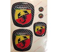 Logo Grande Punto Anteriore, Posteriore + Volante + 2 Stemmi per Portachiavi. per Cofano e Baule. Adesivi resinati, Effetto 3D. Fregi Scorpione, Sfondo Carbonio