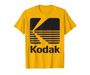Logo Kodak Vintage Anni '80 - Nero Maglietta, Uomo, Oro Brillante, L