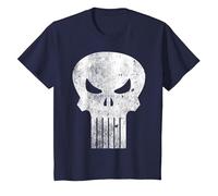 Logo Marvel The Punisher, Classica Grafica retrò a Forma di Teschio Maglietta, Bambini, Navy, 8 Anni