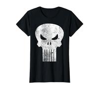 Logo Marvel The Punisher, Classica Grafica retrò a Forma di Teschio Maglietta, Donna, Nero, L