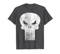 Logo Marvel The Punisher, Classica Grafica retrò a Forma di Teschio Maglietta, Uomo, Grigio Scuro, XL