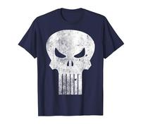 Logo Marvel The Punisher, Classica Grafica retrò a Forma di Teschio Maglietta, Uomo, Navy, L