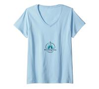 Logo specializzato in Cure respiratorie Breathing Easy Maglietta con Collo a V, Donna, Celeste, S