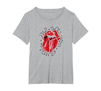 Logo Ufficiale The Rolling Stones HD Maglietta, Donna Plus-Size, Grigio Melange, 1X