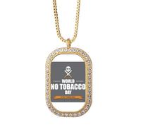 Logo World No Tobacoo Day No Smoking Collana Ciondolo Diamante Cristallo Gioielli Dorati