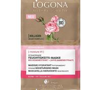 LOGONA - Maschera idratante naturale tonificante, per un'idratazione intensa, con estratto di rosa biologica e collagene, cura nutriente vegana, 2 x 4 ml