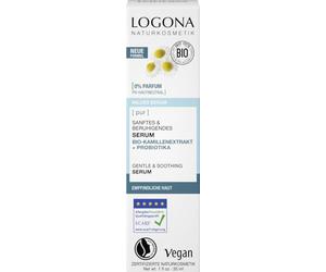 LOGONA Naturkosmetik PUR Siero delicato e lenitivo con estratto di camomilla biologica e probiotici, pH neutro per pelli sensibili, siero vegano per la cura della pelle, 30 ml