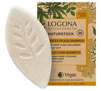 LOGONA Naturkosmetik Shampoo per capelli solido per una maggiore lucentezza e naturalmente sani, shampoo bar con formula vegana in canapa biologica e sambuco biologico, come sapone per capelli, 1 x 60