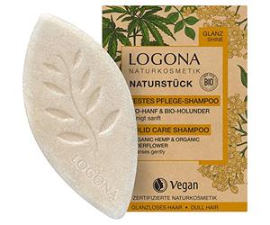 LOGONA Naturkosmetik Shampoo per capelli solido per una maggiore lucentezza e naturalmente sani, shampoo bar con formula vegana in canapa biologica e sambuco biologico, come sapone per capelli, 1 x 60