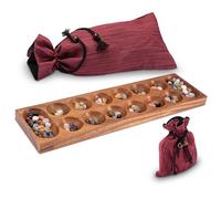 LOGOPLAY Kalaha Gioco per 2 giocatori con sacchetto di stoffa - Campo da gioco 13 x 44 cm - Hus - Bao - con pietre preziose